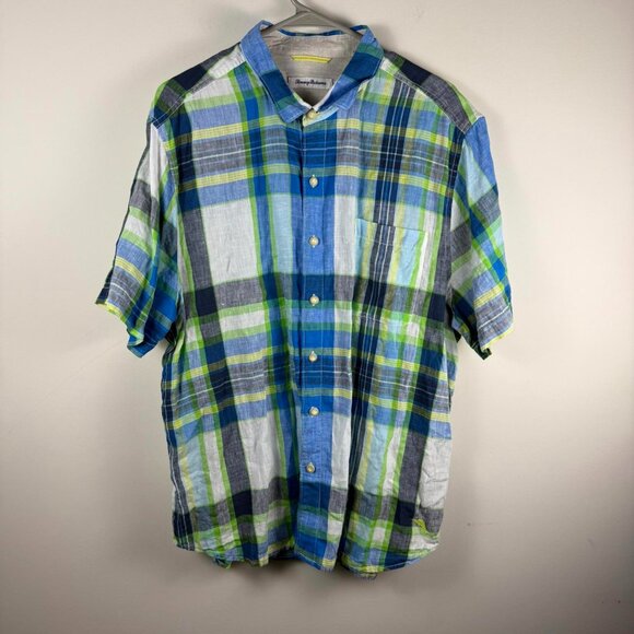 Tommy Bahama Other - Tommy Bahama Plaid Linen Short Sleeve Button Up XL